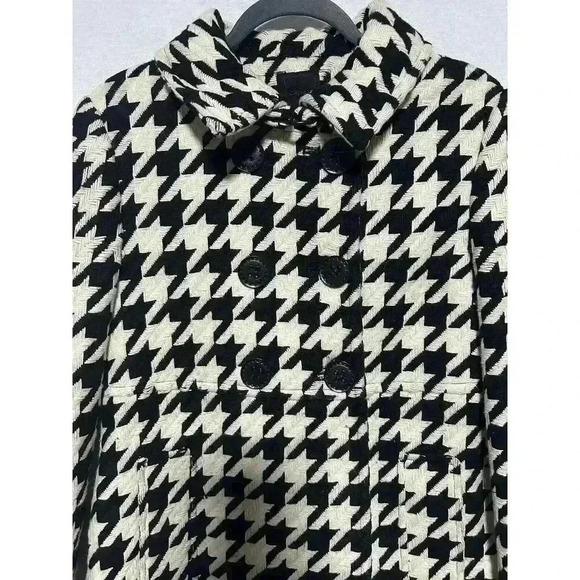 Express Pea Coat Wool Blend Houndstooth White Black Y2K Women's Size S - Picture 2 of 11